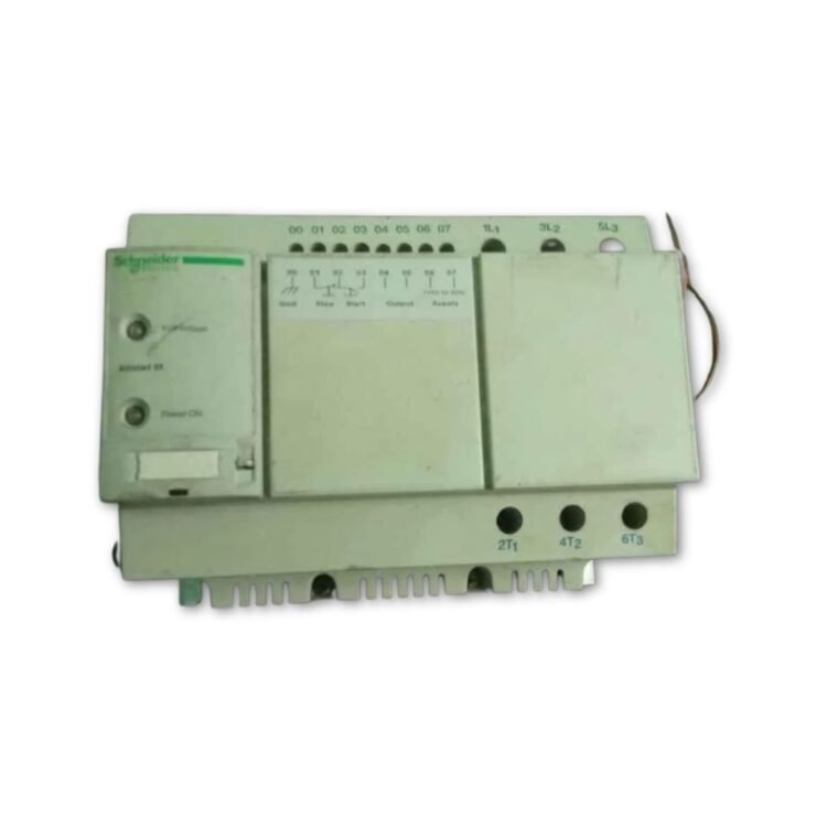 Schneider Electric soft starter module for motor control, showing input/output terminals, ideal for simplex machines, available from Saai Luxmi Textile Suppliers